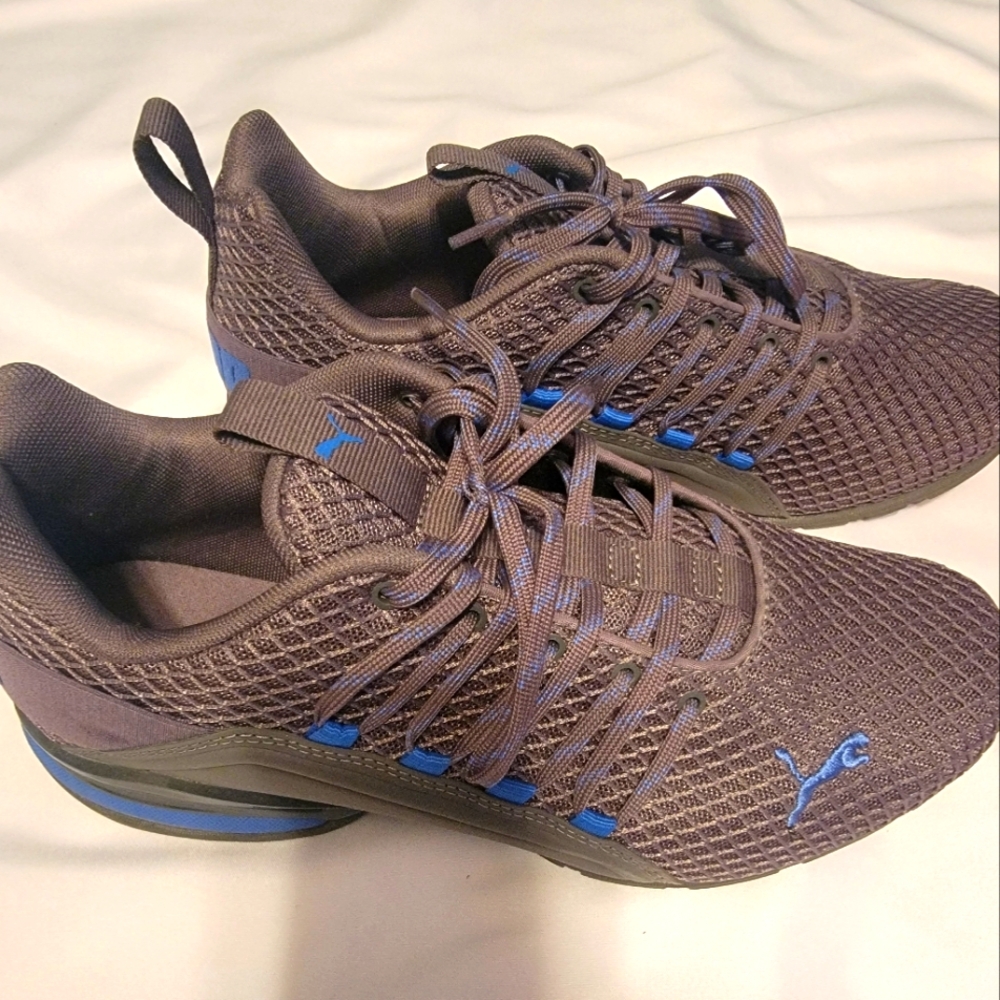 Puma Gray and Blue Athletic Shoes with Mesh Upper